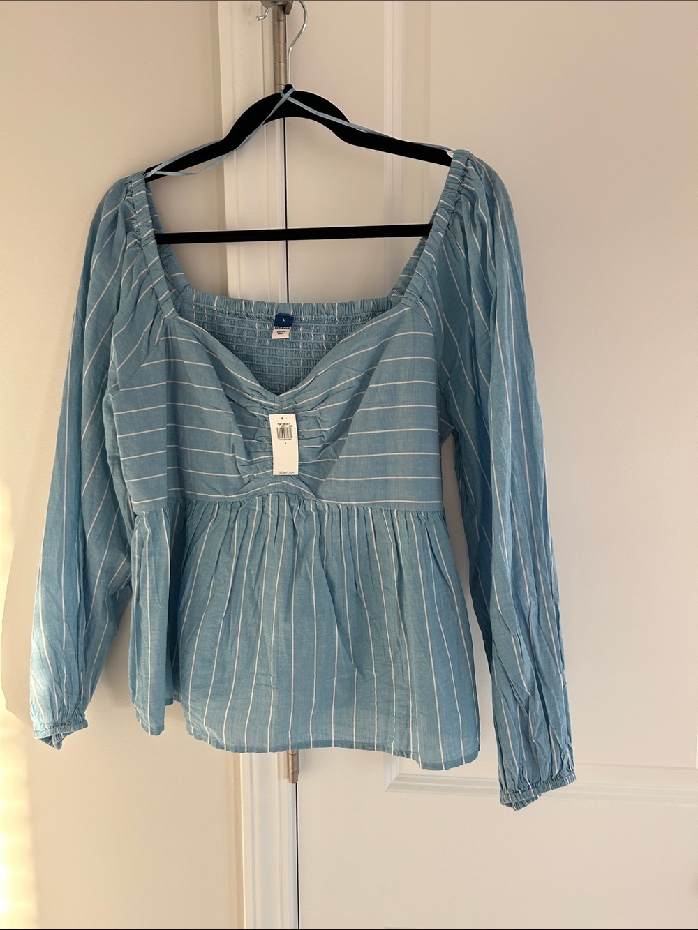 Old Navy Blue and White Striped Peasant Top